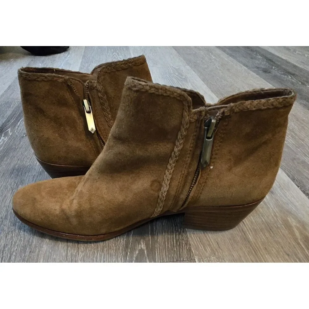 Sam Edelman Paige Suede Fringe Ankle Boots, Western Style, Brown Fashion Booties